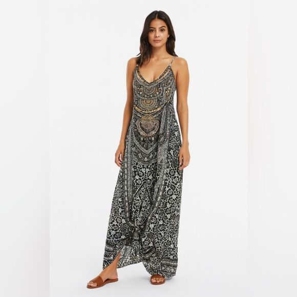 TRUE COLOURS by La Moda 
Stunning Gold & Blue Embellished Maxi Sundress💫 - Picture 1 of 15